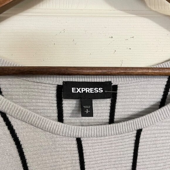 Express Womens Gray Black Striped Ribbed Dolman Sleeve Sweater Size Small - Picture 2 of 7